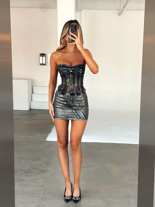 ZAMA MINI SKIRT FOILED DENIM For Sale - Image 2
