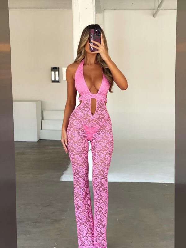 SUEDE JUMPSUIT PINK For Cheap - Image 4