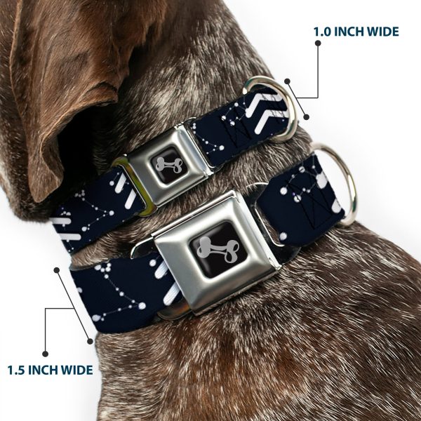Dog Bone Black Silver Seatbelt Buckle Collar - Zodiac Aquarius Symbol Constellations Black White For Sale - Image 2
