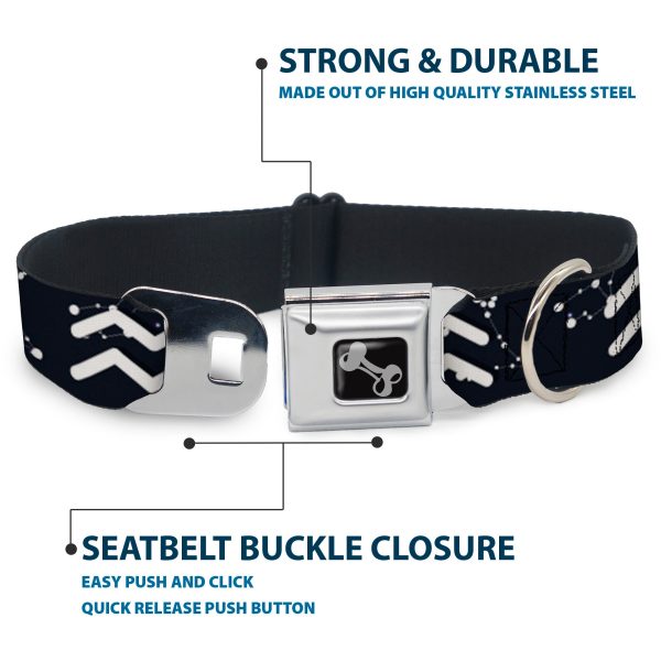 Dog Bone Black Silver Seatbelt Buckle Collar - Zodiac Aquarius Symbol Constellations Black White For Sale - Image 4