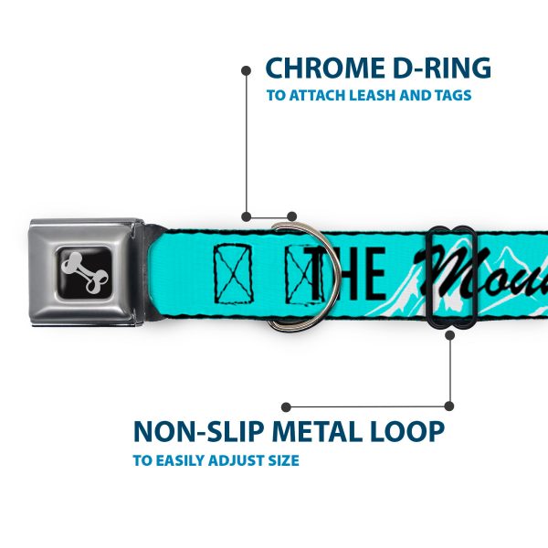 Dog Bone Black Silver Seatbelt Buckle Collar - THE MOUNTAINS ARE CALLING AND I MUST GO Mountains Outline2 Teal White Black Online Hot Sale - Image 5